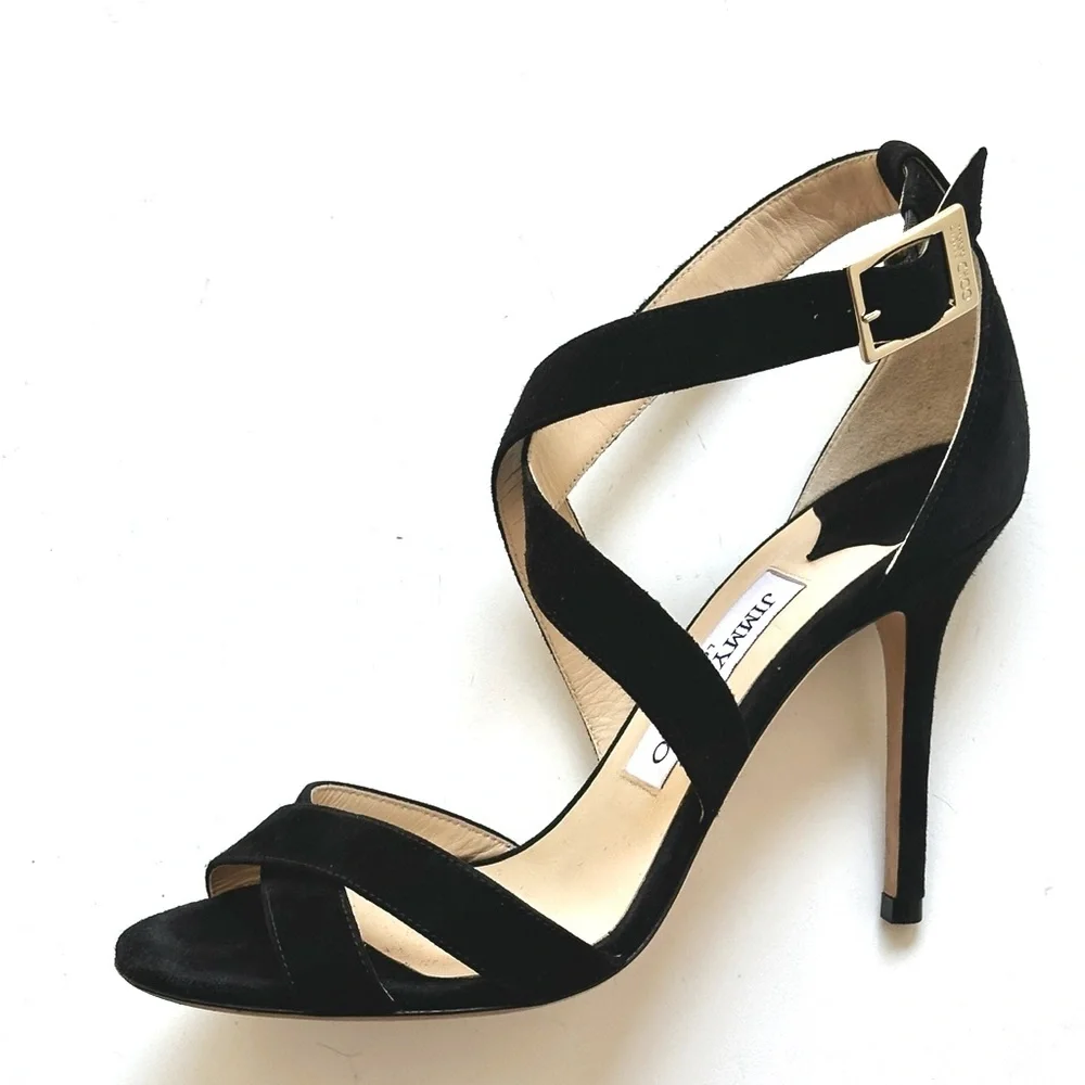 EUC Jimmy Choo Lottie Elegant Black Strappy Suede Heels, Black, 37, 7 - Picture 5 of 15